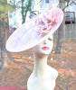 Dusty Pink Sinamay Disc Fascinator Hat with   Handmade Silk Flowers and Feathers