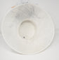 Wide Brim Sinamay Derby Hat: White, Navy Blue Feather Flower