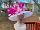 Sinamay Derby Hat: White Feather Flowers, Royal Ascot Tea Party