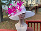 Sinamay Derby Hat: White Feather Flowers, Royal Ascot Tea Party