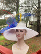 Wide Brim Kentucky Derby Hat: White Sinamay Feather Ascot Hat