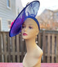 Royal Blue Sinamay Disc Fascinator Hat with   Handmade Silk Flowers and Feathers