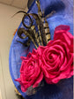 Royal Blue Sinamay Disc Fascinator Hat with   Handmade Silk Flowers and Feathers