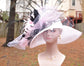 Wide Brim Sinamay Derby Hat: White, Black & Pink Feathered Church Hat