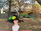 Feather Flower Kentucky Derby Hat: Black Sinamay Wide Brim with Pheasant Feathers