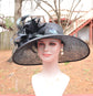 Church Derby HatCarriage Tea Party Wedding Wide Brim  Royal Sinamay Hat Black
