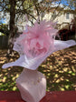 White Sinamay Derby Hat: Pink Feather Wide Brim Tea Party Hat