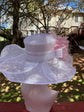 White  Pink Feather  Wide Brim Kentucky Derby Hat,Ascot Hat for Wedding & Tea Party, Garden Party Hat, Mother of the Bride, Church