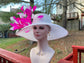 Sinamay Derby Hat: White Feather Flowers, Royal Ascot Tea Party