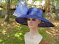 Church Kentucky Derby HatCarriage Tea Party Wedding Wide Brim  Royal Ascot Hat in Solid Sinamay Hat Royal  Blue w White