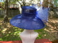Church Kentucky Derby HatCarriage Tea Party Wedding Wide Brim  Royal Ascot Hat in Solid Sinamay Hat Royal  Blue w White