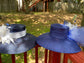 Royal Blue Sinamay Derby Hat, Wide Brim Feather Ascot Fascinator