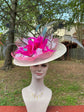 Ivory Sinamay Fascinator Hat: Feather Flower Derby Hat