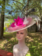 Ivory Sinamay Fascinator Hat: Feather Flower Derby Hat