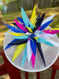 White w Colorful Feather Flower Sinamay Disc Fascinator Hat