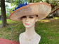 Wide Brim Sinamay Derby Hat: Peach & Navy Satin Flowers