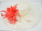 Coral Feather Kentucky Derby Hat: Ivory Wide Brim Sinamay Wedding Hat