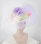 Sinamay Disc Fascinator Hat: White with Silk Flowers & Tulle Bows