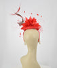 Red Sinamay Disc Fascinator Hat with  Red  Jumbo  Feather Flower,Colorful Feathers ,Jumbo Netting
