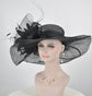 Black Kentucky Derby Hat: Feather Flower Sinamay Church Hat