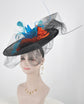 Sinamay Fascinator Hat: Black Disc with Silk Flowers & Feather Flowers