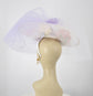 Sinamay Disc Fascinator Hat: White with Silk Flowers & Tulle Bows