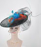 Sinamay Fascinator Hat: Black Disc with Silk Flowers & Feather Flowers