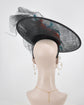 Sinamay Fascinator Hat: Black Disc with Silk Flowers & Feather Flowers