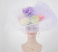 Sinamay Disc Fascinator Hat: White with Silk Flowers & Tulle Bows