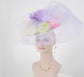 Sinamay Disc Fascinator Hat: White with Silk Flowers & Tulle Bows
