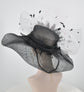 Black White Pink Sinamay Derby Hat, Feather Flower Tea Party Hat