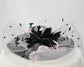 Black White Pink Sinamay Derby Hat, Feather Flower Tea Party Hat