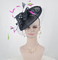 Navy Sinamay Fascinator Hat: Derby Race Feathered Headband