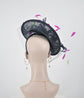 Navy Sinamay Fascinator Hat: Derby Race Feathered Headband