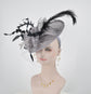 Gray Sinamay Fascinator Hat: Feather & Net Derby Race Headband