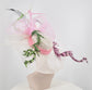 Pink Floral Derby Hat, Wide Brim Sinamay Feather Hat
