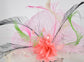 Pink Floral Derby Hat, Wide Brim Sinamay Feather Hat
