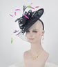 Navy Sinamay Fascinator Hat: Derby Race Feathered Headband
