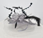 Gray Sinamay Fascinator Hat: Feather & Net Derby Race Headband