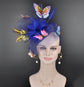 Royal Blue Kentucky Derby Fascinator: Feather, Butterfly, Floral Headband