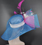 Blue Sinamay Kentucky Derby Hat: Pink Feather Flower Tea Party Hat