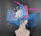 Blue Sinamay Kentucky Derby Hat: Pink Feather Flower Tea Party Hat