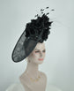 Black Sinamay Disc Fascinator Hat with  Jumbo Silk and  Feather Flowers
