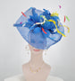 Jumbo Blue Sinamay  Fascinator Hat with Jumbo  Flower and Colorful Feathers