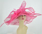 Hot Pink Sinamay Derby Hat: Wide Brim Bow Tea Party Hat