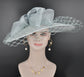 Sinamay Disc Fascinator Hat with  Jumbo Bows and netting Powder Blue