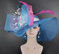 Blue Sinamay Kentucky Derby Hat: Pink Feather Flower Tea Party Hat