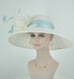 Ivory Derby Hat: Feather Flowers, Powder Blue Trim, Royal Ascot