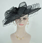 Sinamay Disc Fascinator Hat with  Jumbo Bows and netting Black