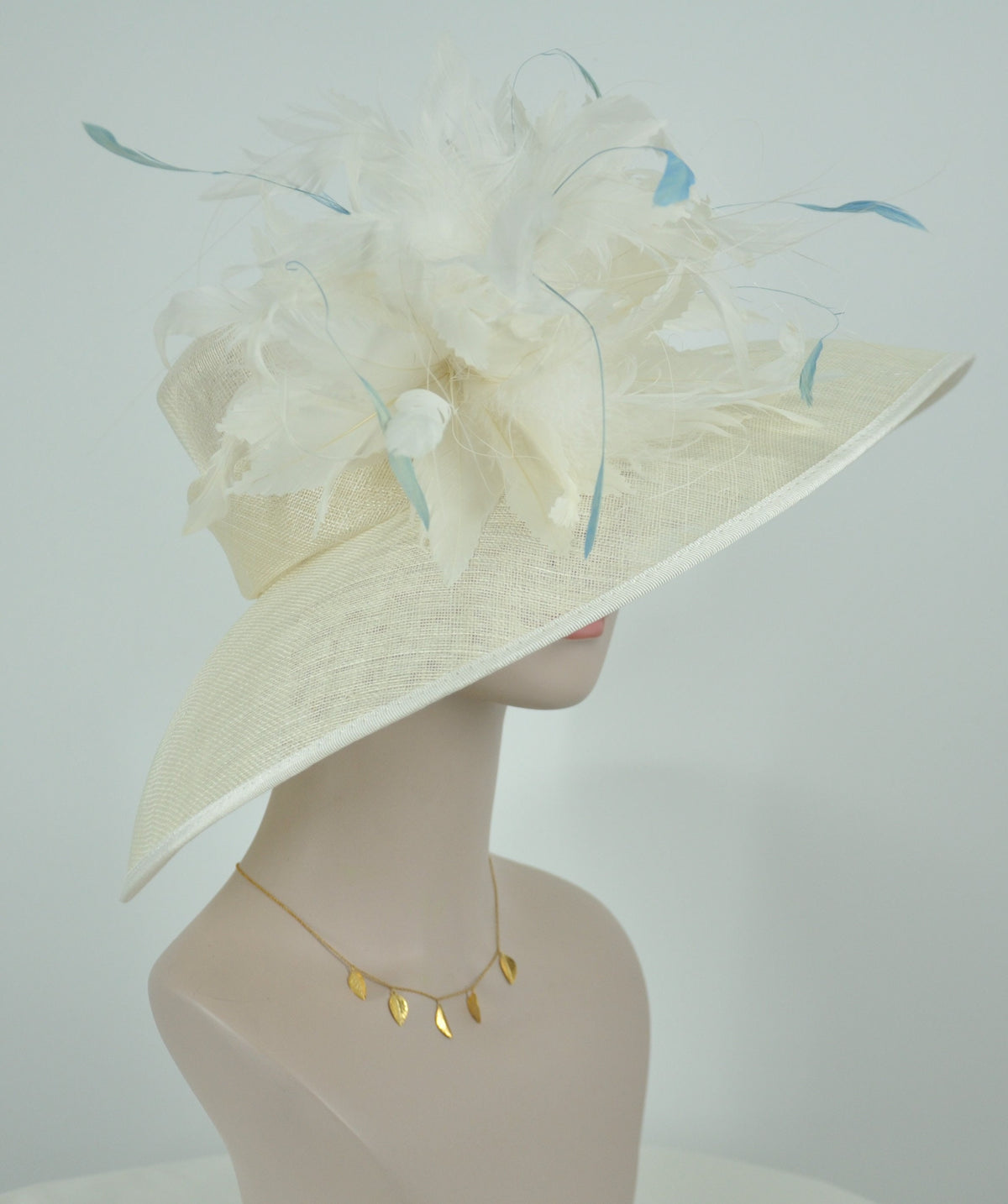 Ivory Powder Blue Wide Brim Kentucky Derby Hat,Ascot Hat for Wedding ...